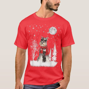 Schnauzer Under Moonlight Schnee Weihnachten Pajam T-Shirt