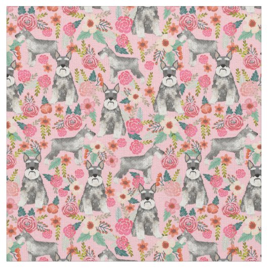 Schnauzer Vintage Blumen rosa Apfelwein Stoff (Nahaufnahme)