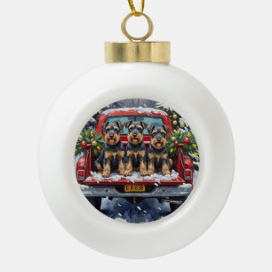 Schnauzer Weihnachten Rotes Lastwagen Ferien Keramik Kugel-Ornament