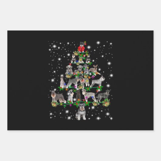 Schnauzer Weihnachtsbaum mit Lichteinfall Geschenkpapier Set (Vorderseite)