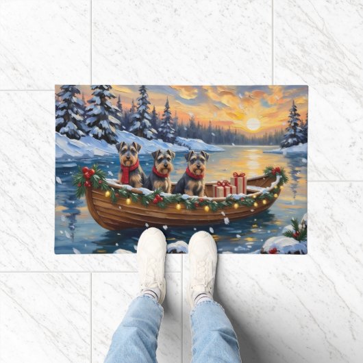 Schnauzer Weihnachtsboot-Feiertag Fußmatte (Indoor)