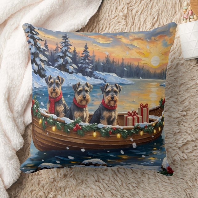 Schnauzer Weihnachtsboot-Feiertag Kissen (Decke)