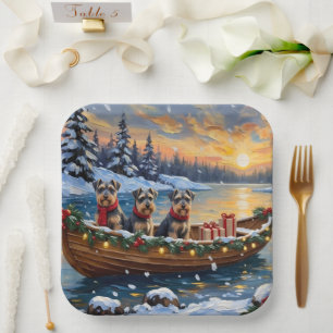Schnauzer Weihnachtsboot-Feiertag Pappteller
