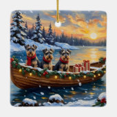 Schnauzer Weihnachtsboot Urlaub Keramikornament (Rückseite)