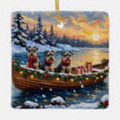 Schnauzer Weihnachtsboot Urlaub Keramikornament (Vorderseite)