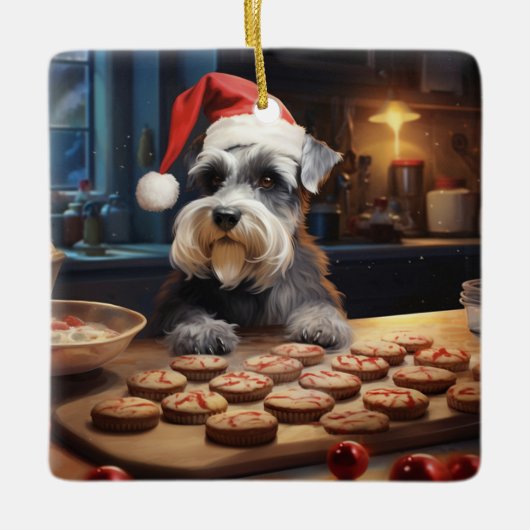 Schnauzer Weihnachtskost Feiertag Keramikornament (Vorderseite)