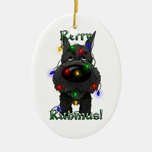 Schnauzer - Weihnachtslichter Keramik Ornament (Vorne)