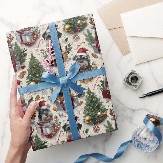 Schnauzer Weihnachtsmuster mit Santa-Hut Geschenkpapier (Schenken)