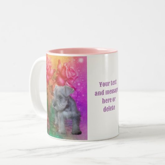 Schnauzer Welpe Fantasy Rose Dog Personalisiert Zweifarbige Tasse (Vorderseite Links)