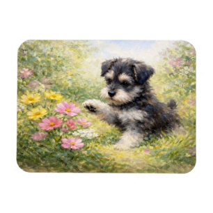 Schnauzer-Welpe Frühlingsblumen Flexibel Magnet