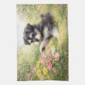 Schnauzer-Welpe Frühlingsblumen Geschirrtuch (Vertikal)