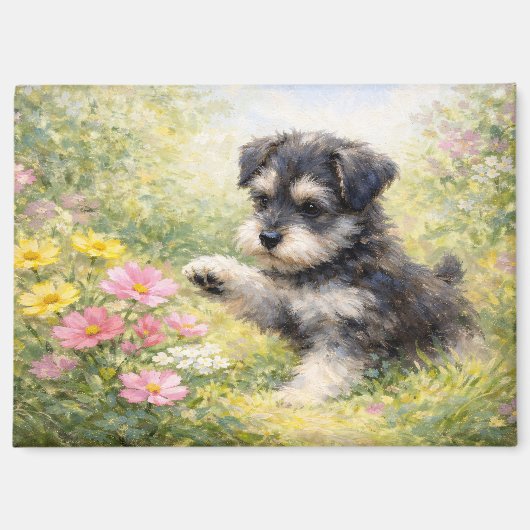 Schnauzer-Welpe Frühlingsblumen Magnet (Vorderseite)
