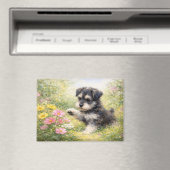 Schnauzer-Welpe Frühlingsblumen Magnet (In Situ (Geschirrspüler))
