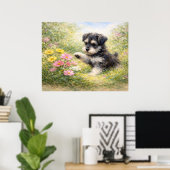 Schnauzer-Welpe Frühlingsblumen Poster (Heimbüro)