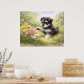 Schnauzer-Welpe Frühlingsblumen Poster (Küche)