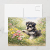 Schnauzer-Welpe Frühlingsblumen Postkarte (Vorne/Hinten)