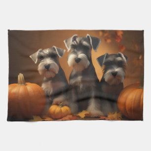 Schnauzer Welpe Herbstfreude Kürbis  Geschirrtuch
