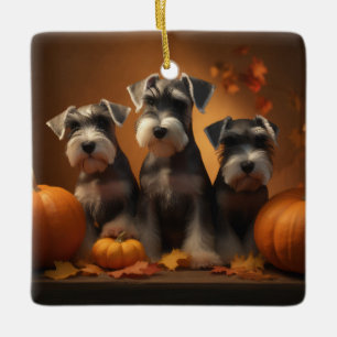 Schnauzer-Welpe Herbstfreude Kürbis Keramikornament