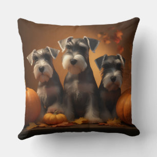 Schnauzer Welpe Herbstfreude Kürbis Kissen