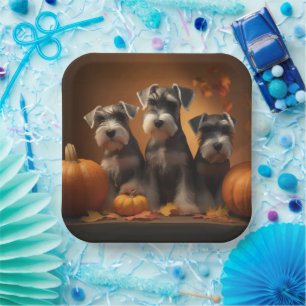 Schnauzer Welpe Herbstfreude Kürbis  Pappteller