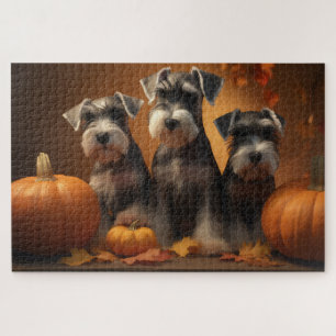 Schnauzer-Welpe Herbstfreude Kürbis  Puzzle