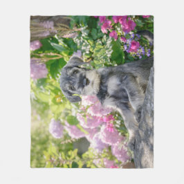 Schnauzer Welpe im blühenden Garten Fleecedecke