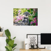Schnauzer Welpe im blühenden Garten Poster (Heimbüro)
