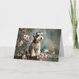 Schnauzer-Welpe unter Frühlings-Kirschblüten Karte