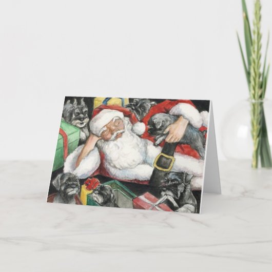 Schnauzer-Welpen übernehmen Feiertagskarte (Vorderseite)