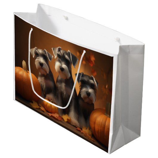 Schnauzer Welppy Autumn Delight Pumpkin Große Geschenktüte (Vorderseite Schrägansicht)