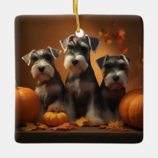Schnauzer Welppy Autumn Delight Pumpkin Keramikornament (Vorderseite)