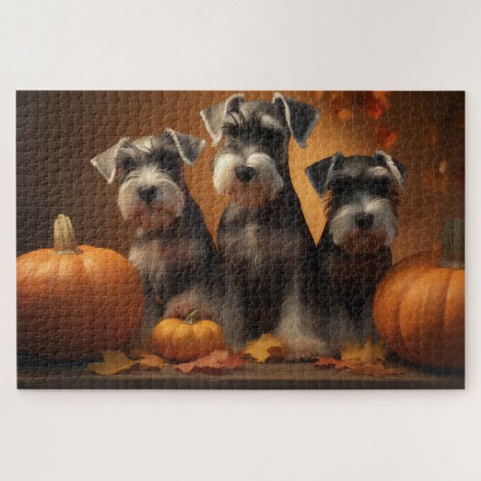 Schnauzer Welppy Autumn Delight Pumpkin Puzzle (Horizontal)
