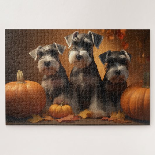 Schnauzer Welppy Autumn Delight Pumpkin Puzzle (Horizontal)