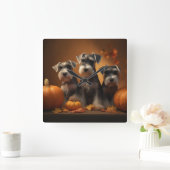 Schnauzer Welppy Autumn Delight Pumpkin Quadratische Wanduhr (Zuhause)