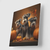 Schnauzer Welppy Autumn Delight Pumpkin Quadratische Wanduhr (Winkel)