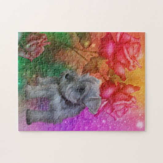 Schnauzer Welppy Fantasy Rose Hunde Kunst Puzzle (Horizontal)