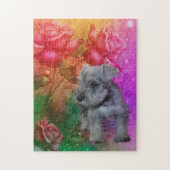 Schnauzer Welppy Fantasy Rose Hunde Kunst Puzzle (Vertikal)