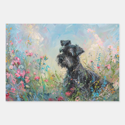 Schnauzer-Wildblumen Decoupage Geschenkpapier Set (Vorderseite 3)