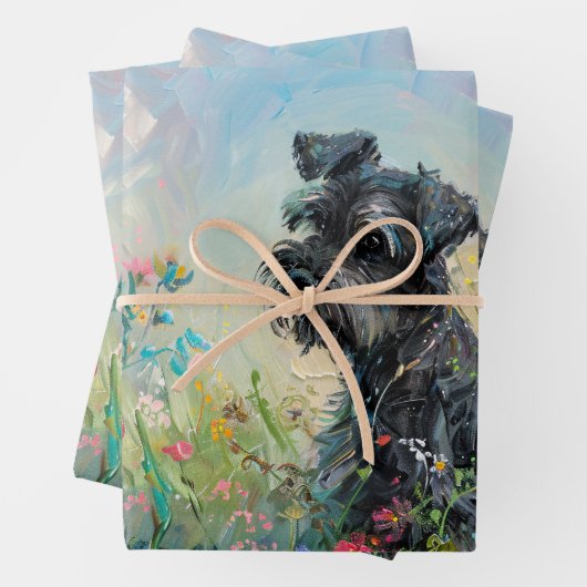 Schnauzer-Wildblumen Decoupage Geschenkpapier Set (Beispiel)