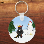 Schnauzer Winterszene Schlüsselanhänger (Vorderseite)