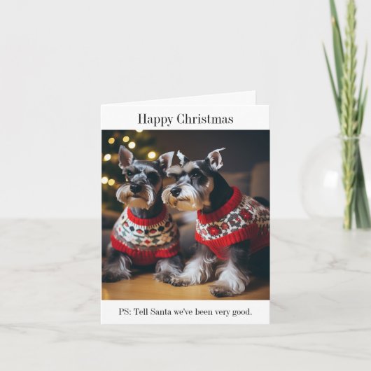 Schnauzers mit Weihnachtskrautkarte Karte (Vorderseite)