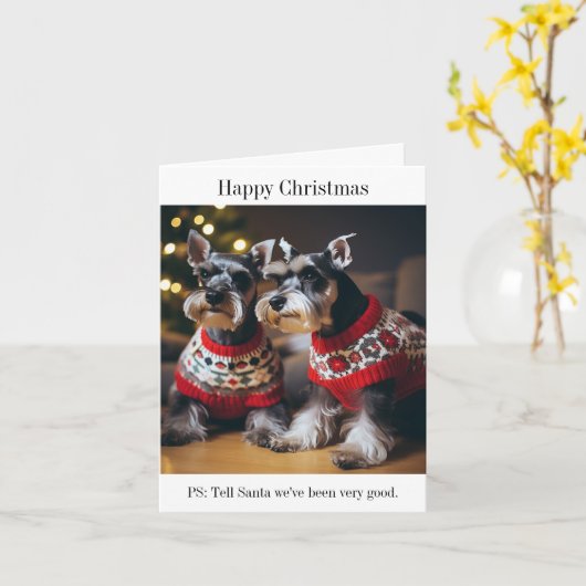 Schnauzers mit Weihnachtskrautkarte Karte (Gelbe Blume)