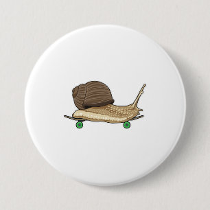Schnecke als Skater mit Skateboard Button