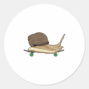 Schnecke als Skater mit Skateboard Runder Aufkleber
