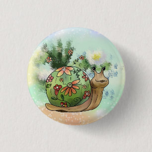 Schnecke am Teich Postkarte Button