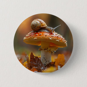 Schnecke auf dem Pilz niedliche Naturszene Button