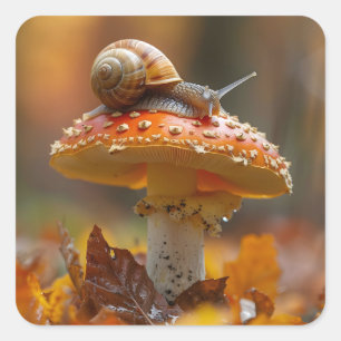 Schnecke auf dem Pilz niedliche Naturszene Quadratischer Aufkleber