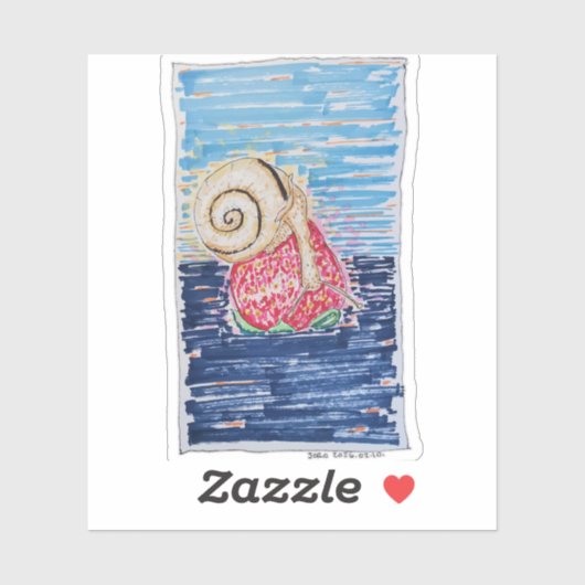 Schnecke auf der Erdbeere Aufkleber (Blatt)