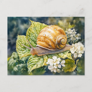 Schnecke auf Dogwood Buschwasserfarbe malen Postkarte