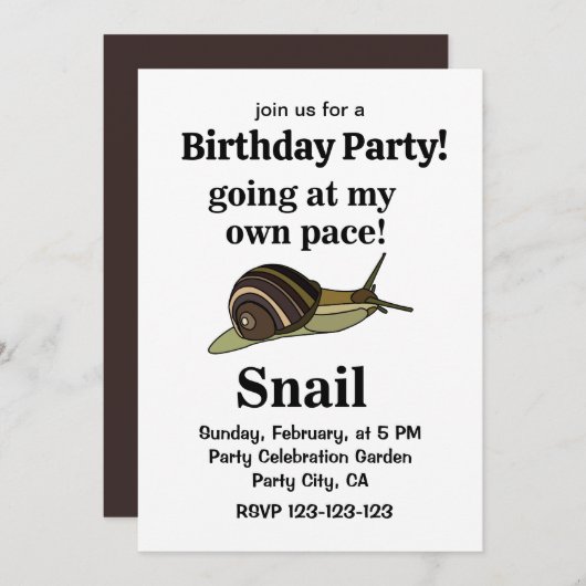 Schnecke geht auf meinem eigenen Pace Funny Snail Einladung (Vorne/Hinten)